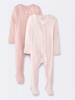 Cloud Island Baby Girls' Ribbed Pink One-Piece Footed Sleepers - 2-Pack